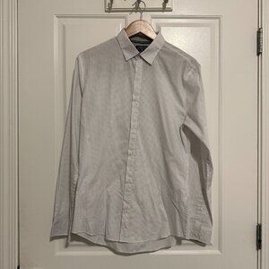 19 Ninety One Slim Fit Tailored Dress Shirt, White, Polka-dot, M